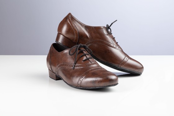 Dance shoes art. 306 Vintage Men's model in brown leather dyed black by hand, 2.5 cm heel, buffalo sole